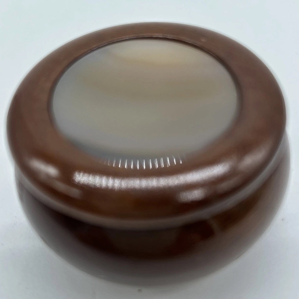 Vtg Brazilian Hardwood Trinket Box Agate Stone Lid Handcrafted MCM Boho Round